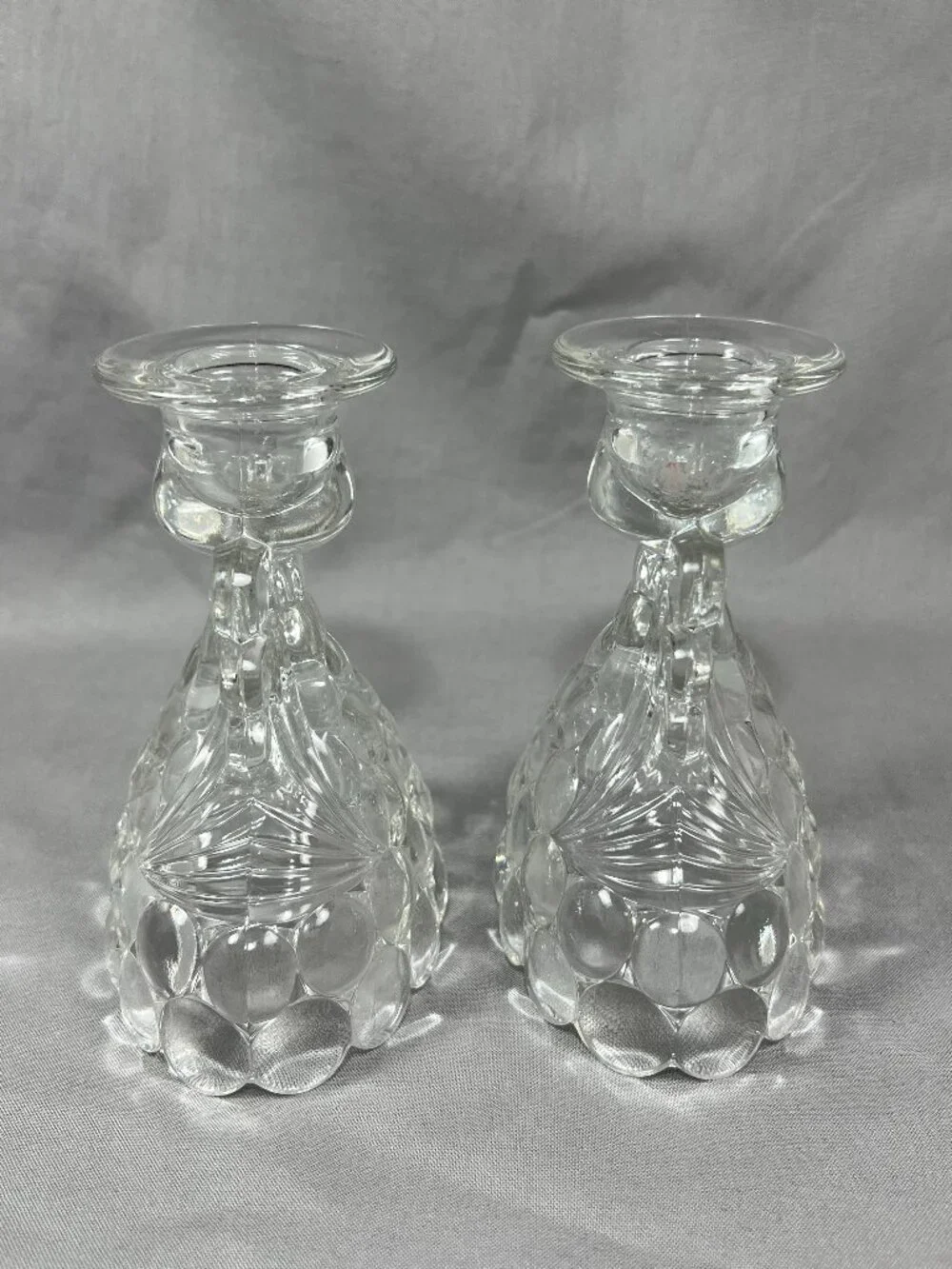 Vtg Pair Westmoreland Thousand Eye Bubble Glass Reversible Candle Holder Vase